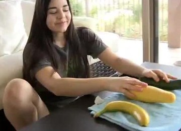 Naughty Nadine Masturbates With Three Different Fruits