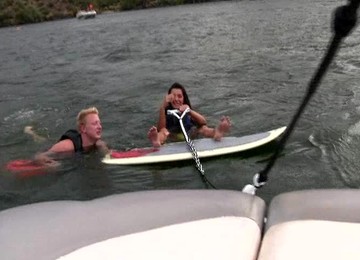 Brunette Bikini Babe Wakeboarding