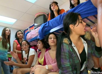 College Girl Is Sucking A Cock In Front Of Her Friends Until The Guy Cums Filling Her Mouth With Jizz