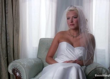 Blonde Girl In Wedding Dress Get Tied Up And Gangbanged