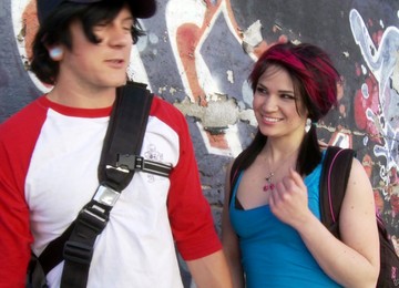 Mini-skirt Clad Punk With Pigtails Enjoying An Awesome Threesome