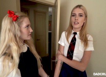 Two Light Haired Gals Including Mazzy Grace Gives Awesome Double Blowjob