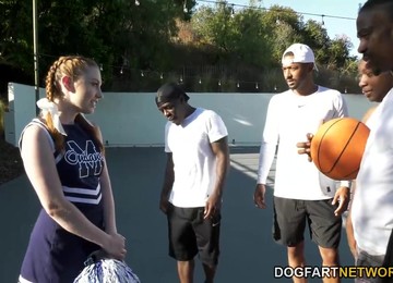 Standing On Knees Cheerleader Arietta Adams Gives Solid Blowjobs