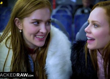 Two Beauties Fornicate Giant BIG BLACK COCK On Bus!