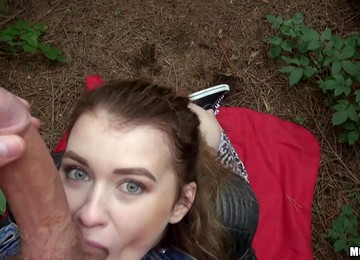 Big-Eyed Polish Girl Swallows Stranger's Low-Hanging Jizzbugs