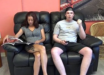 Stepmom Gives Son Handjob While Watching Porn