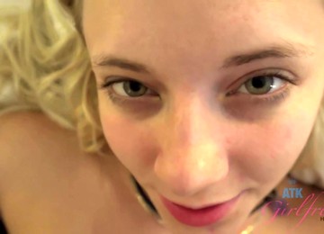 Charming Blonde Babe With A Pretty Smile Is Rubbing Her Clit While Getting Fucked Very Hard