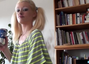 Blonde Emo Slut With Pigtails Strips In Living Room