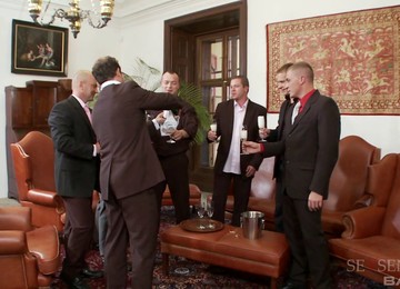 Five Guys Gangbang Two Sexy Blonde Babes And Work All Their Holes