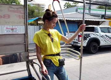 Lovely Top Model Leona Mia Is Walking Around The City