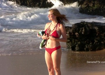Flawless Babe Danille Shows Her Shaved Pussy At The Beach