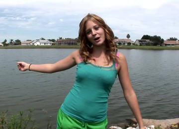 Flirty Amateur Flashes Her Perky Tits And Smooth Vagina Lakeside