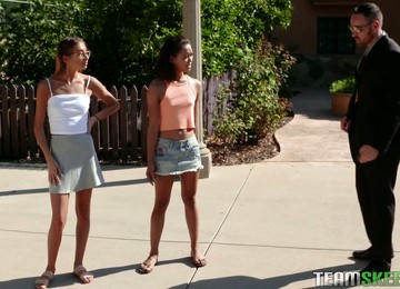 Dude With A Big Cock Fucks Two Skinny Nextdoor Chicks