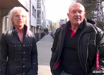 Mature Woman With Silver Hair Is Wearing Erotic Lingerie While Having Sex With Two Guys