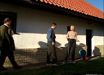 Horny Sata Enjoys The Company Of Two Men On The Backyard