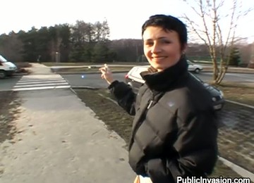 Short Haired Euro Babe On Her Knees On Knob