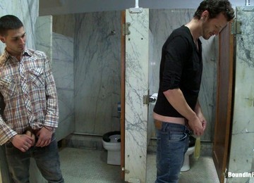 Bound In Public. The Wrestler Gets Gang Banged By A Horny Crowd In A Public Restroom For Losing His Match