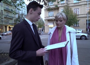 Busty Blonde Mature Margaux M. Picks Up A Teen Guy On The Street