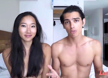 Young Slim Asian With Small Boobs Has Romantic Sex With Her Caucasian Boyfriend