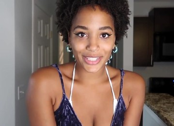 Amateur Ebony Babe With Beautiful Black Tits Gives POV Blowjob To Dildo And Rides It - Homemade Solo