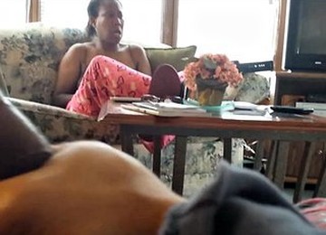 Jerk Sitting In A Mature Black Chick On The Couch