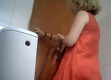 Pale Skin Sexy Lady In Pink Dress Gets Her Ass Filmed On Spycam