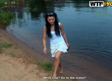 Bikini Girls In The River In Hot Summer Day