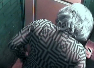 Mature White Lady With Blue Dyed Hair Filmed In The Toilet Room