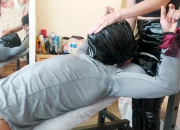 Facesitting And Smothering With Latex Leggings! With Hand Over Mouth And Panty Gag Humiliation!