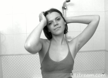 Erotic Solo Black And White Video With Short-Haired Brunette In Shower