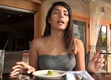 Gorgeous Brunette Getting Naked After Eating And Drinking