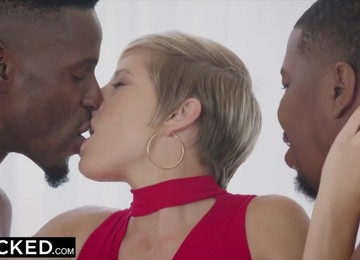 Short Haired Milf Fucks Two BBCs