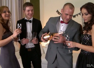 Gorgeous Abbie Cat And Her Slutty Friend Love Steamy Group Sex Sessions