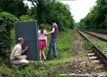 A Guy Jerks Off While Watching A Couple Fucking Outdoors
