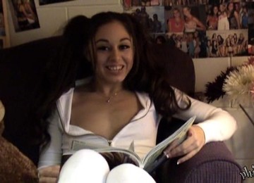 College Teen With Pigtails Stroking Her Pussy With A Dildo