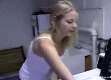 Hot Blonde Teen GF Posing For The Camera In Laundry Room