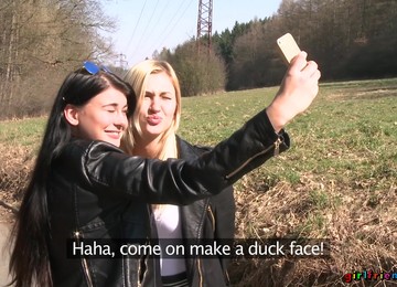 Slutty Lucy Li Teases In Outdoors And Gets Licked By Her Friend