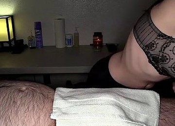Busty Masseuse Strokes Hairy Dude's Small Cock Till He Cums