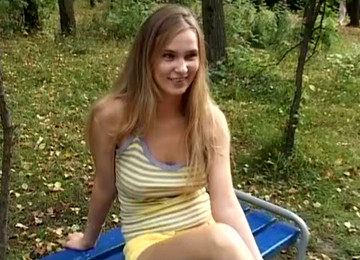 Russian Blonde Teen Julie Sucks Dick Outdoors After A Walk In Town