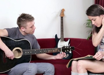 Raven Haired Teen Seduces Under Sounds Of Guitar For Some Anal