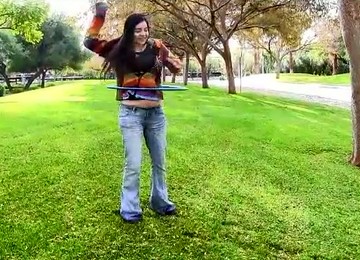 Slightly Chubby Brunette Teen Plays With A Hula Hoop Naked