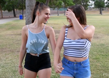 Lesbian Girls Desiree And Skylar Love Kissing In Public. HD