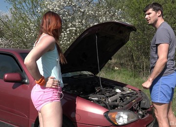 Redhead Chick Charli Red Gets Talked Into Fucking Outdoors