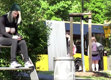 Naughty Girl Shows Us Her Huge Tits In Public Place