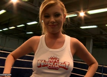 Intense Dildo Masturbation With Hot Wrestlers In The Middle Of The Ring