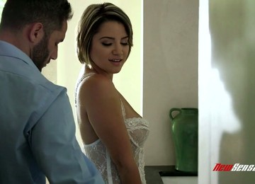 Sensual Babe In White Lace Lingerie And Stockings Alix Lovell Gets Laid