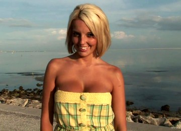 Gorgeous Young Blonde Playing With Her Breasts On A Beach