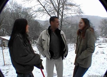 Hardcore Threesome With Two Stunning Brunettes Craving For A Cum