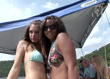 Tattooed Cutie With Nice Tits Gets Naked At A Fabulous Bikini Party