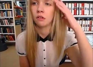 Slim And Sexy Blonde Stripping In Public Library